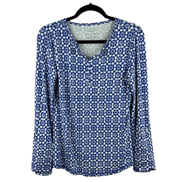 Talbots White & Blue Geometric Print SPF‎ Shirt – Long Sleeve XS - Picture 1 of 7